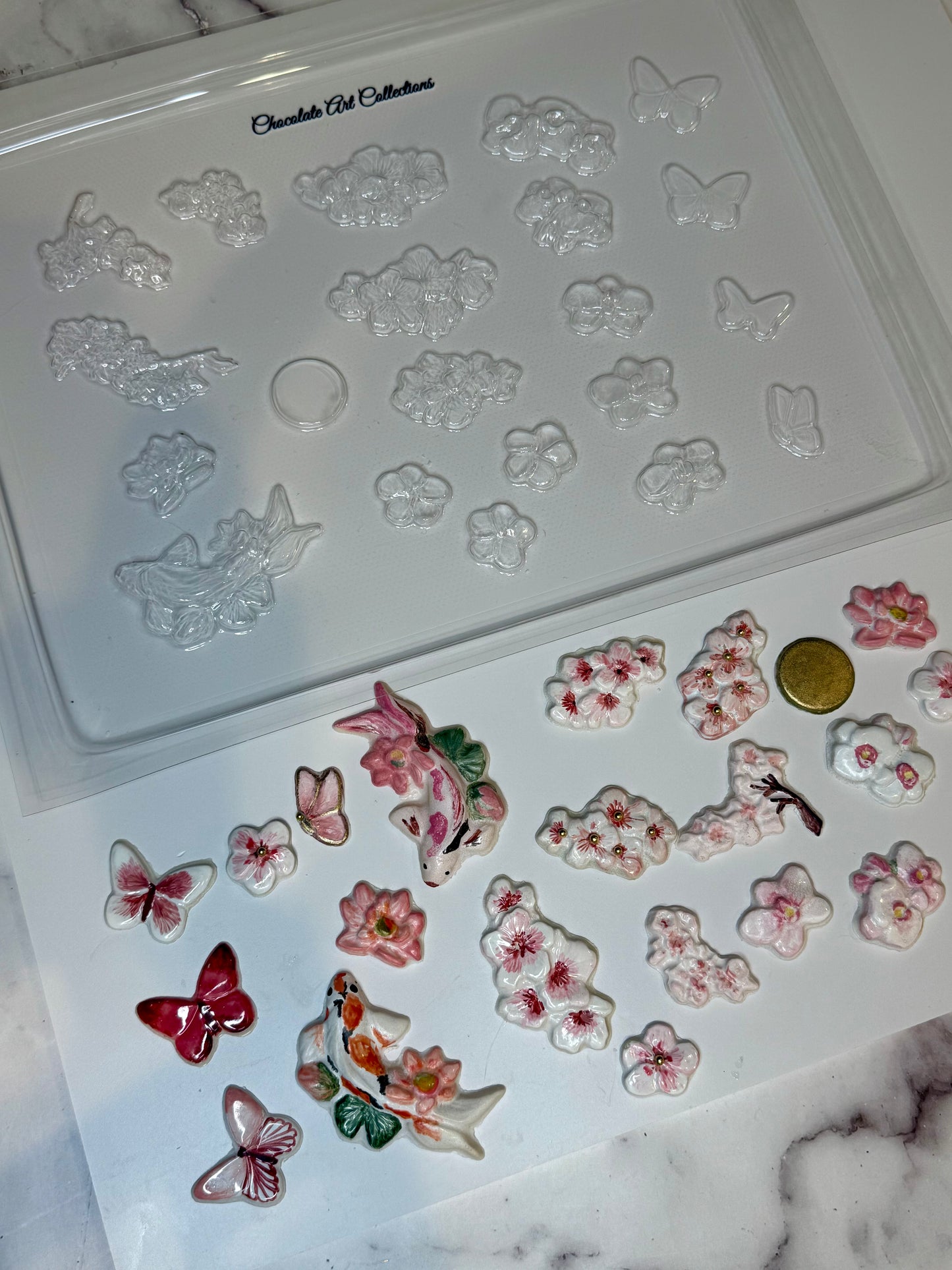 Sakura Fan Thermoformed Chocolate Mold & Stencil Set