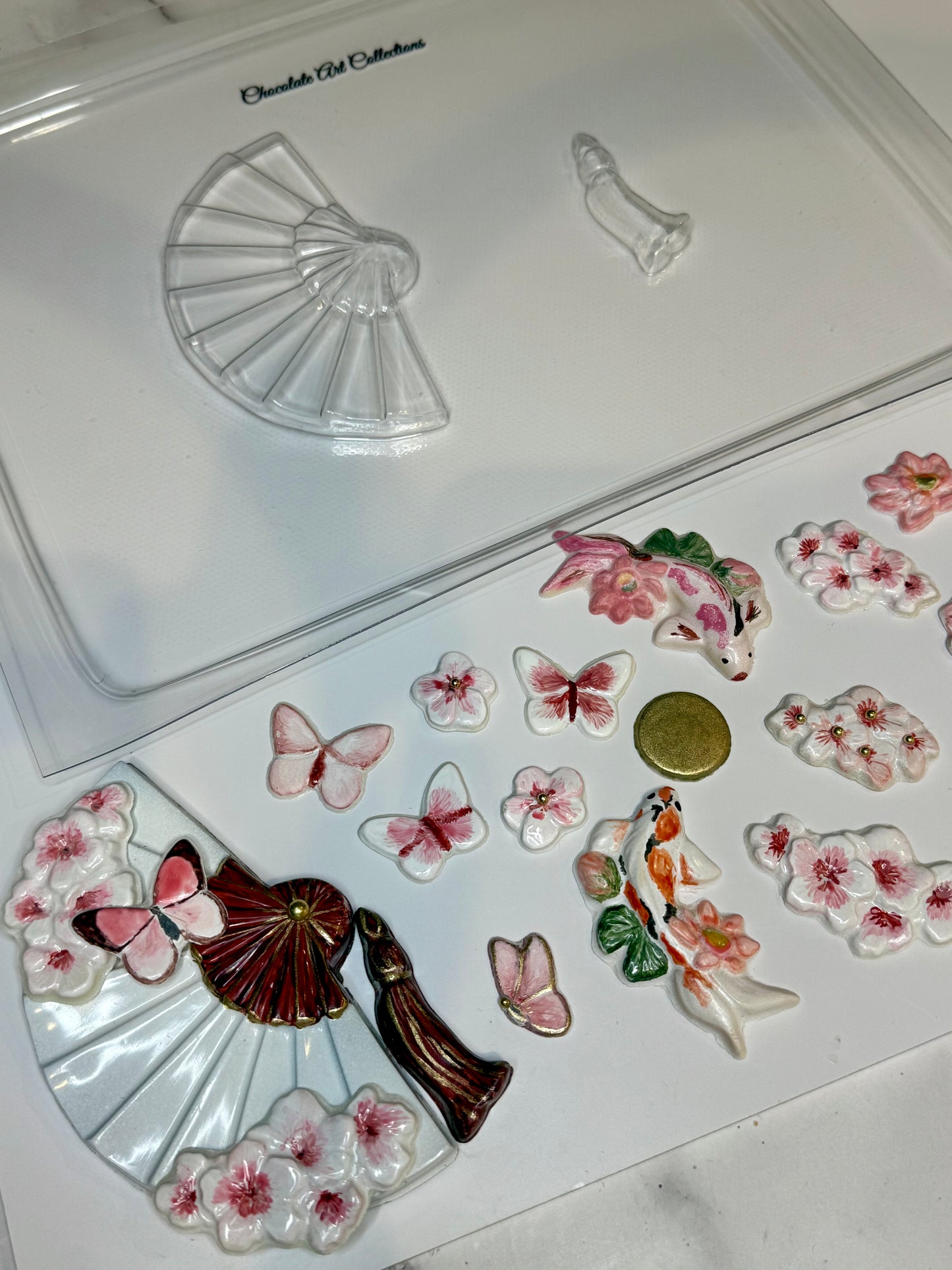 Sakura Fan Thermoformed Chocolate Mold & Stencil Set